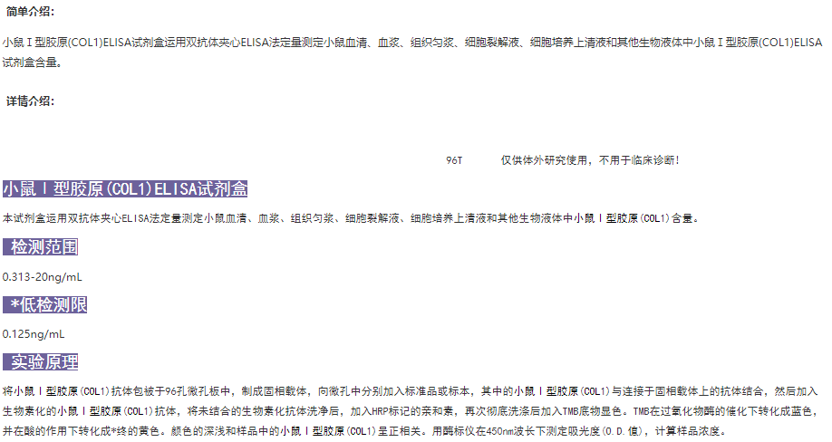 小鼠Ⅰ型膠原(COL1)elisa試劑盒原理圖 小鼠Ⅰ型膠原(COL1)elisa試劑盒原理圖
